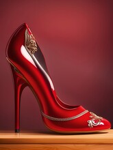 Woman Footwear, High Heel Red Shoe, Generative Ai Illustration