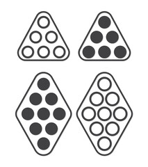 set Billiard balls and set triangle vector icon. filled flat sign for mobile concept and web design. Pool billiard balls in a rack glyph icon. Symbol, logo illustration. Pixel perfect vector graphics