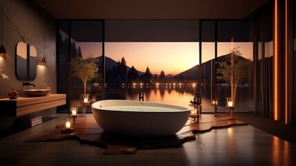 Wall Mural - Stylish ceramic tub and modern tab in bathroom