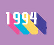 Colorful nineties lettering with colorful long shadow, retro and nostalgic color palette, 1994