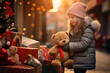 A heartwarming image of a child donating toys to a charity during the holidays. Generative Ai
