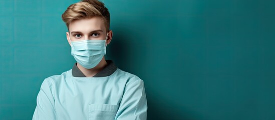 Wall Mural - Health care professional administers vaccine to teenage boy wearing protective gear