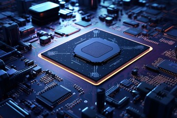 Poster - Transformative Digitalization processor. Science chip future. Generate Ai