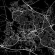 1:1 square aspect ratio vector road map of the city of  Swindon in the United Kingdom with white roads on a black background.