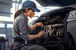 © Eduardo Lopez - Generative AI illustration of beautiful female mechanic working