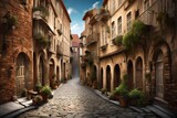 Fototapeta Uliczki - 3d image. Old Town, Street, 3d wallpaper and mural. Wallpaper on the wall