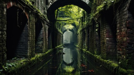 Canvas Print - The abandoned canal in the middle of a jungle, AI