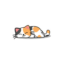 Lazy Calico Cat Sleeping Cartoon, Cute Fat Cat Three Color, Vector Illustration