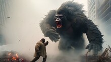 Giant Gorilla King Rampages In The Middle Of The City And Destroys Tall Buildings