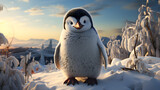 Сartoon penguin in winter