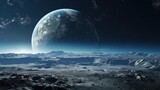 Fototapeta Przestrzenne - Iconic image of Earth rising above lunar horizon. Generative AI