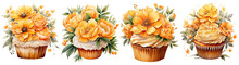 Cupcake With Edible Flowers Decoration Watercolours Illustration , Isolated PNG