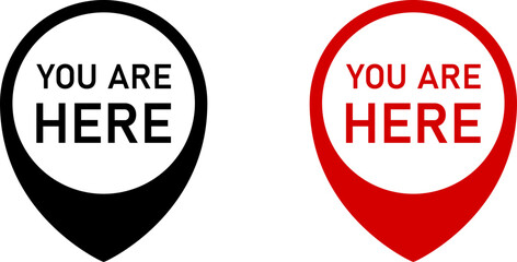 Poster - Black and Red Location Pointer Pin or You Are Here Marker Hotspot Symbol Sign Icon Set. Vector Image.