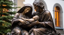 Maria And Josef With Her Baby Jesus In Salzburg, Christus Time, Salzburg Panorama In Background