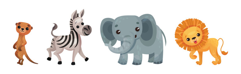 Wall Mural - cute african animals and south wild fauna vector set