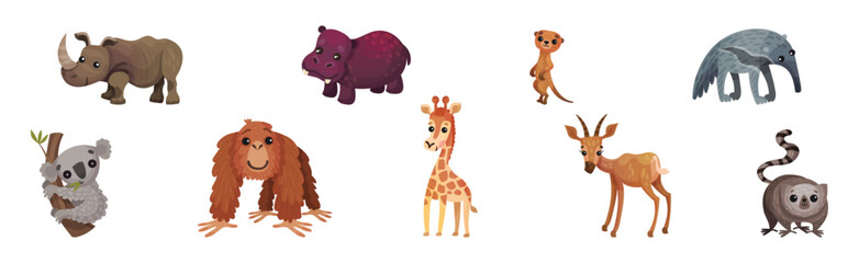 Wall Mural - cute african animals and south wild fauna vector set