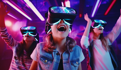 Tweens of Generation Alpha enjoy virtual reality with headset goggles.