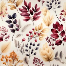 Photo Of A Beautiful Watercolor Seamless Repeating Pattern Of Leaves