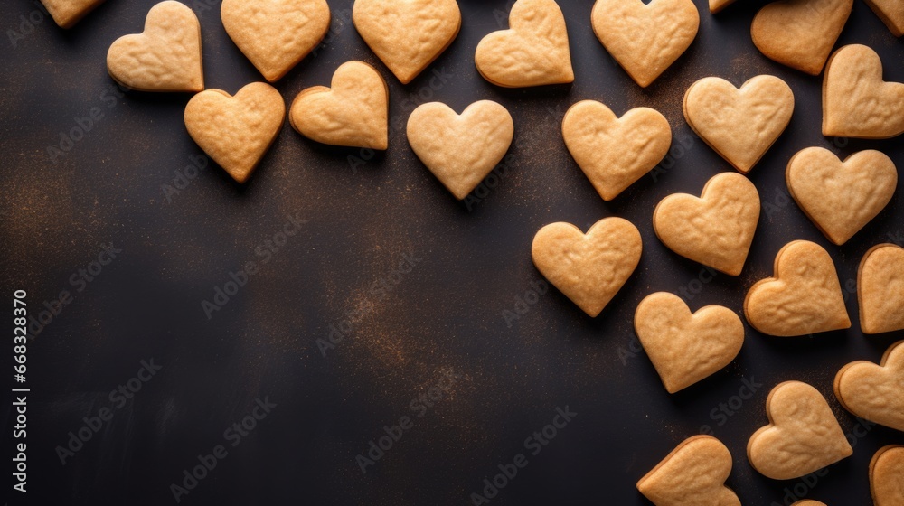 heart shaped cookies on the table, close up view, valentines day background