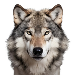  Close-up of wolf face isolated. Head front view isolated on  transparent background Generative AI