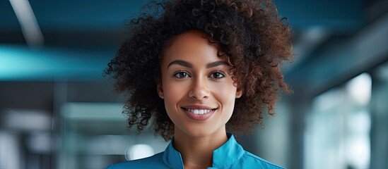 Sticker - Portrait of a successful black woman in business smiling as a leader or employee representing a thriving startup