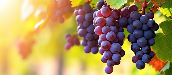 Sticker - Close up of ripe wine grapes in vineyard