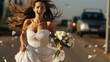 runaway bride with bouquet
