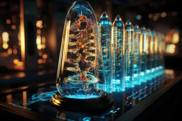 Poster - Cutting-edge gene sequencing machines deciphering the secrets of life at the molecular level. Concept of genetics research and technological advancement. Generative Ai.