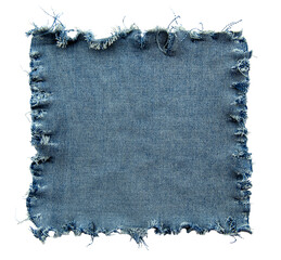 Piece of torn denim on a white background. Denim texture