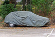 old, awning, in car park, weather, sheet, protection, dust, car tarpaulin, dirty, parking, shelter, accessories, transport, auto, yard, body, stationary, cargo, background, fabric, city, cold, overgro