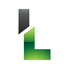 Green and Black Glossy Split Shaped Letter L Icon