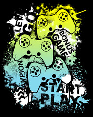 Canvas Print - Illustration print for t-shirt with game joystick. Vector illustration