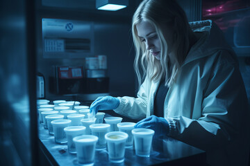 Medical researcher analyzing data from a high throughput DNA sequencing in laboratory