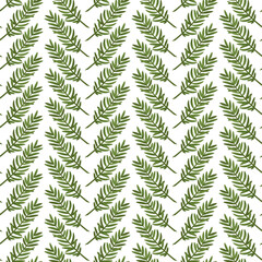 Wall Mural - New Year's symbols - branches of Christmas tree, pine, cedar. Elegant seamless pattern with evergreens on white background. Great for Christmas wrapping paper, packaging, textile. Festive concept.