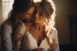 Happy female couple non-traditional orientation, lesbian, LGBT, romantic relationship of two girls. Love serious commitment