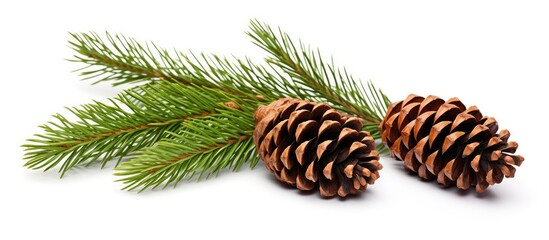 Sticker - Isolated spruce branch with cones on white background