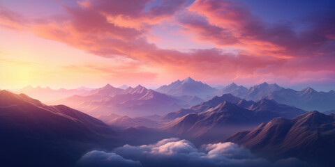 Poster - A breathtaking view of a mountain range at sunset. Perfect for travel and nature-themed projects
