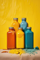 Poster - A group of jars filled with different colored paint. Perfect for art projects and creative designs