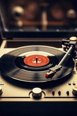 Aufkleber - A record placed on top of a turntable. Perfect for music lovers and vintage enthusiasts