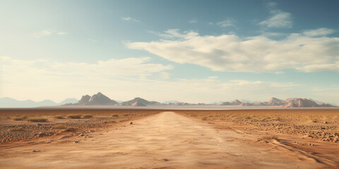 Poster - A photograph of a dirt road in the middle of a desert. Perfect for travel and adventure themes