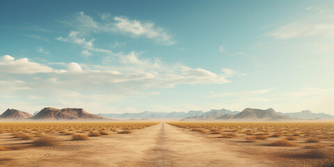 Aufkleber - A picture of a dirt road in the middle of a desert. Can be used to depict a remote and barren landscape