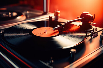 Aufkleber - A turntable with a record on top, ready to play. Perfect for music enthusiasts and vinyl collectors