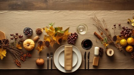 Poster - A table set with a place setting for a thanksgiving dinner