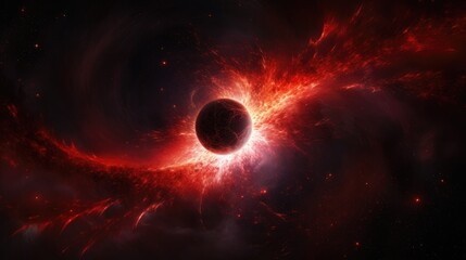 Wall Mural - planet in space. red star formed in an eclipse. abstract galaxy. colorful space galaxy cloud nebula.