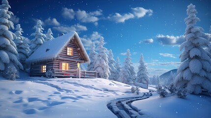 Wall Mural - Christmas house in the snowy mountains. Generative AI