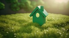  House Symbol With Location Pin Icon On Earth And Green Grass In Real Estate Sale Or Property Investment Concept, Buying New Home For Family - 3d Illustration Of Big Advertising Sign