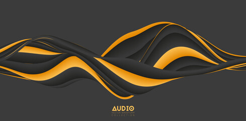 Poster - sound wave visualiztion. 3d solid waveform. voice sample pattern.