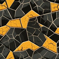 Poster - Cracked Asphalt and Road Markings Pattern