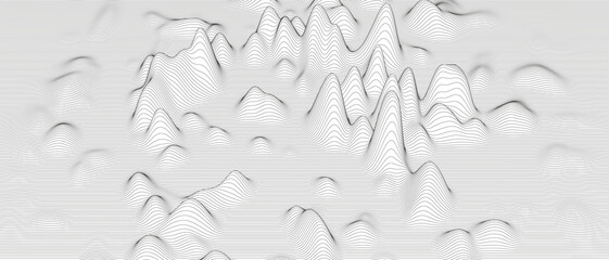 Poster - Monochrome sound line waves abstract background . Distorted line shapes on a white background.