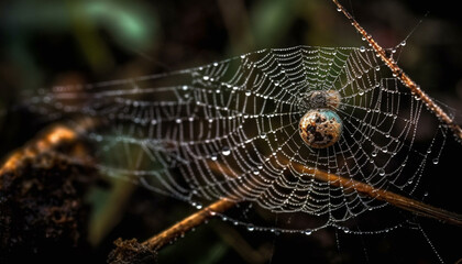 Spooky spider web captures beauty in nature intricate patterns generated by AI